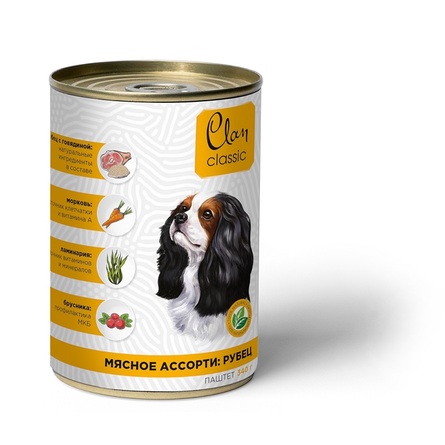Clan Classic Паштет для взрослых собак всех пород (мясное ассорти с рубцом, брусникой и морковью) – интернет-магазин Ле’Муррр